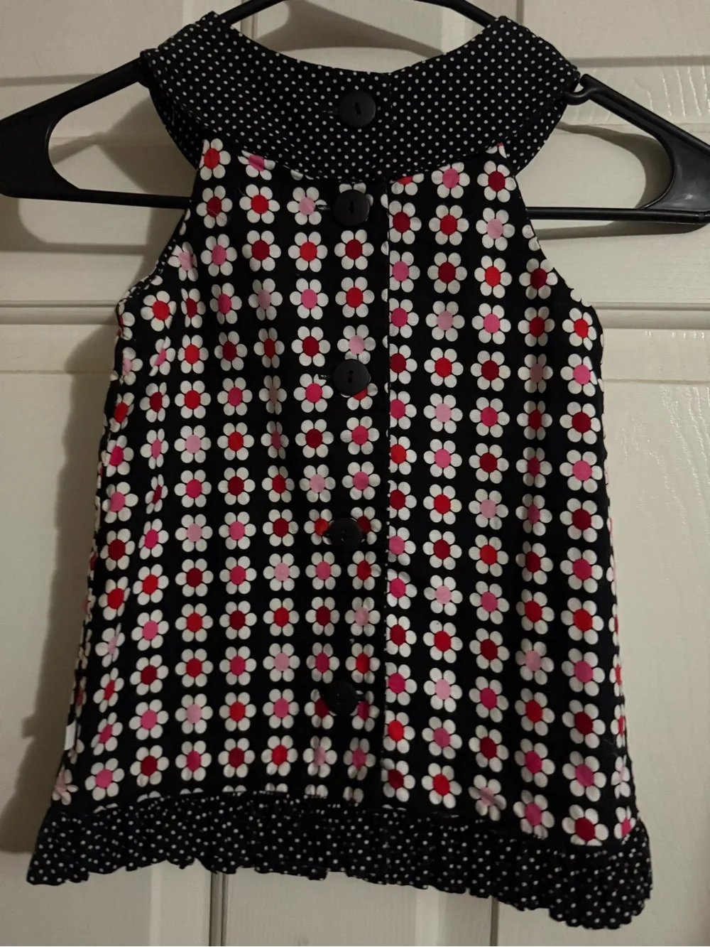 Girls Black Floral Halter Dress with Pink Bow Accent